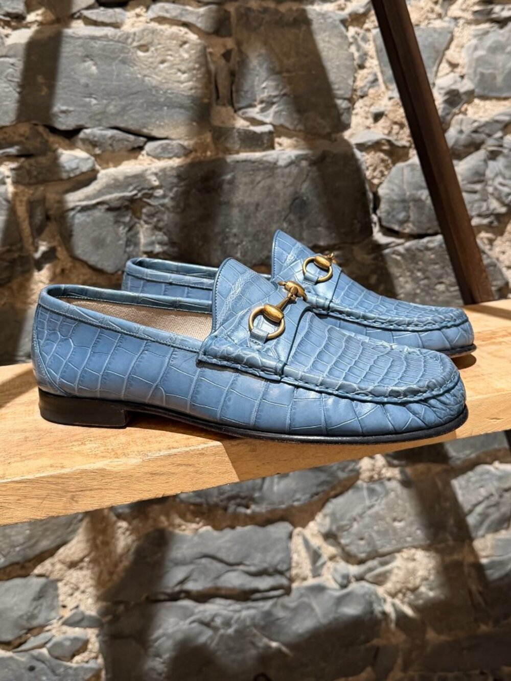 Gucci Blue Crocodile 1953 Horsebit Loafers